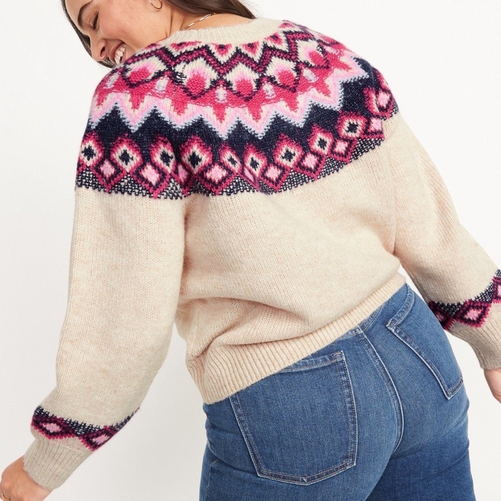 Old Navy Crew Neck Faire Isle Sweater in Cream XS - Picture 4 of 4